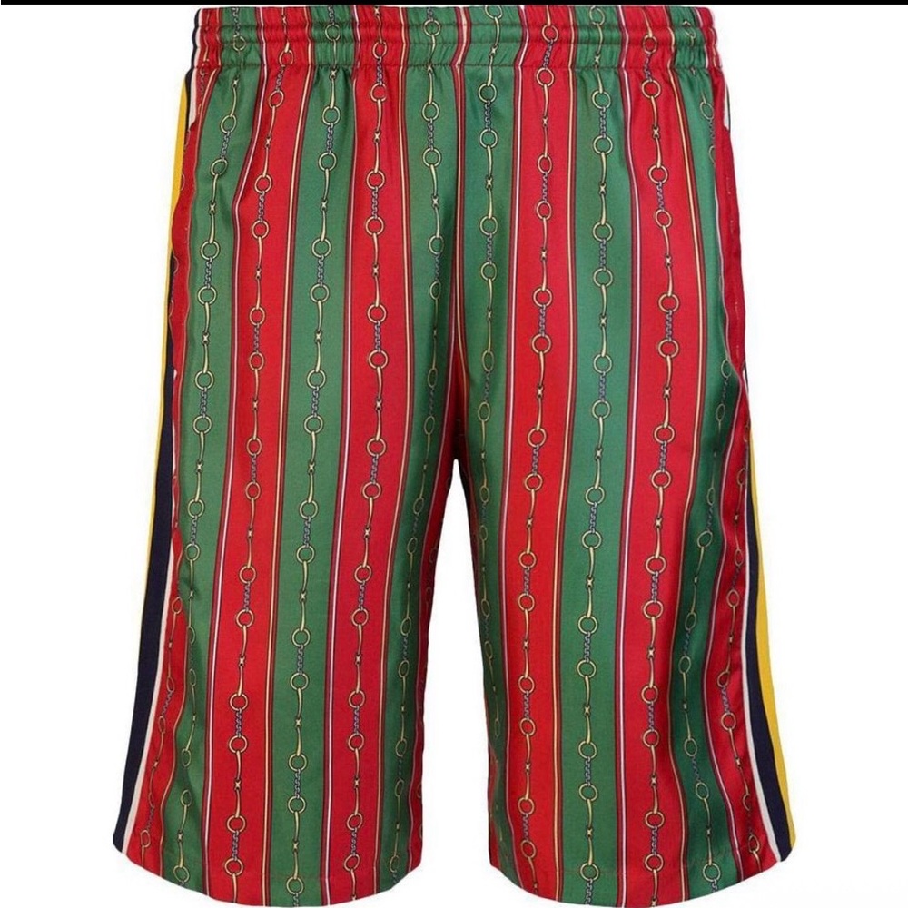 Gucci Chain Print Cotton Chenille Short Pants size L Green/Red/Brown/Multi